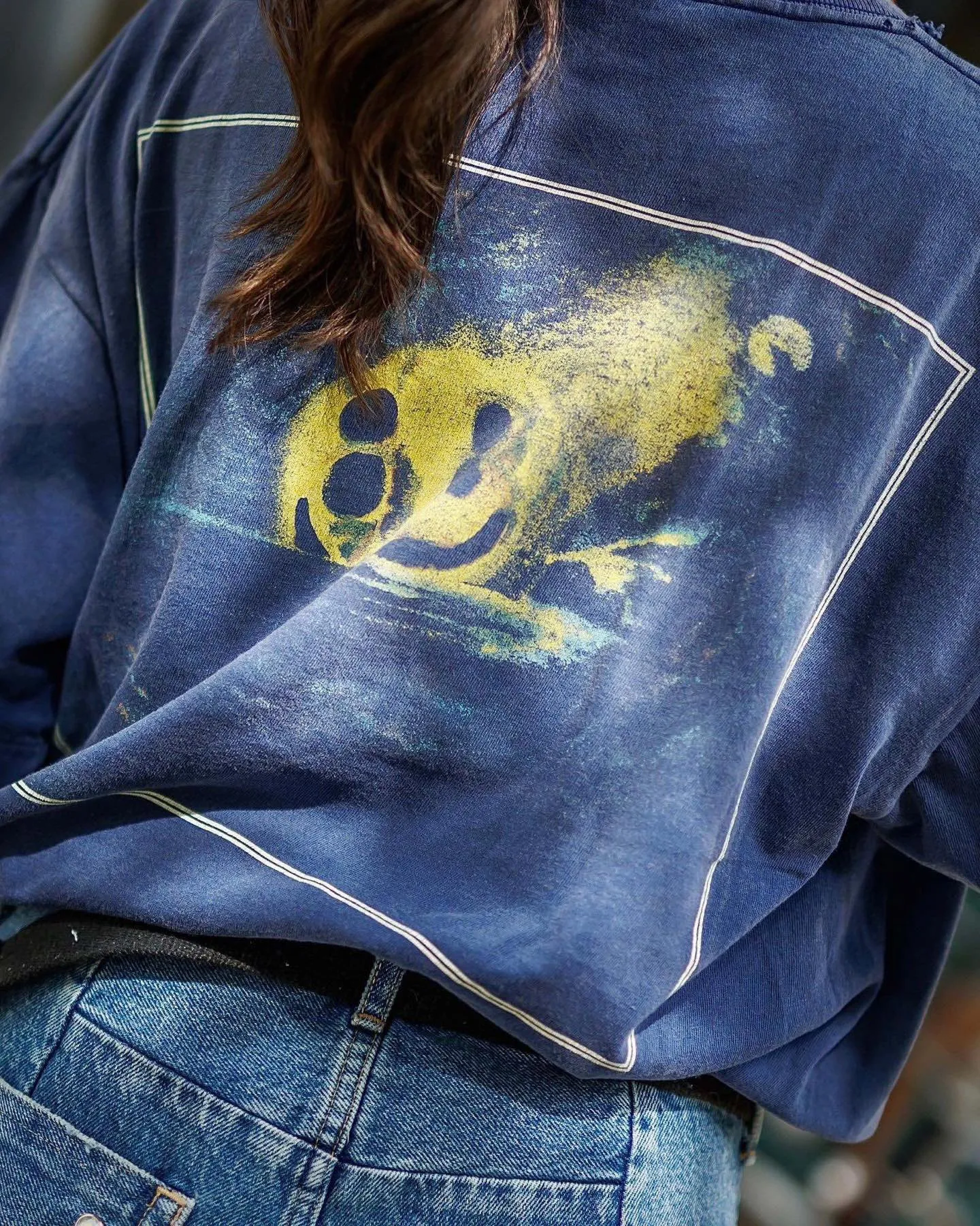 CACTUS PLANT FLEA MARKET x SAINT Mxxxxxx STAR SS TEE/NAVY New CPFM star smiley holed distressed short sleeves Washed blue S-XL Genuine consistent tube weaving without side seams High weight OE yarn fabric Assute dyeing Multiple horse fades Heavy wash water Worn holes Customized joint main mark/wash mark/little angel anti-counterfeiting label